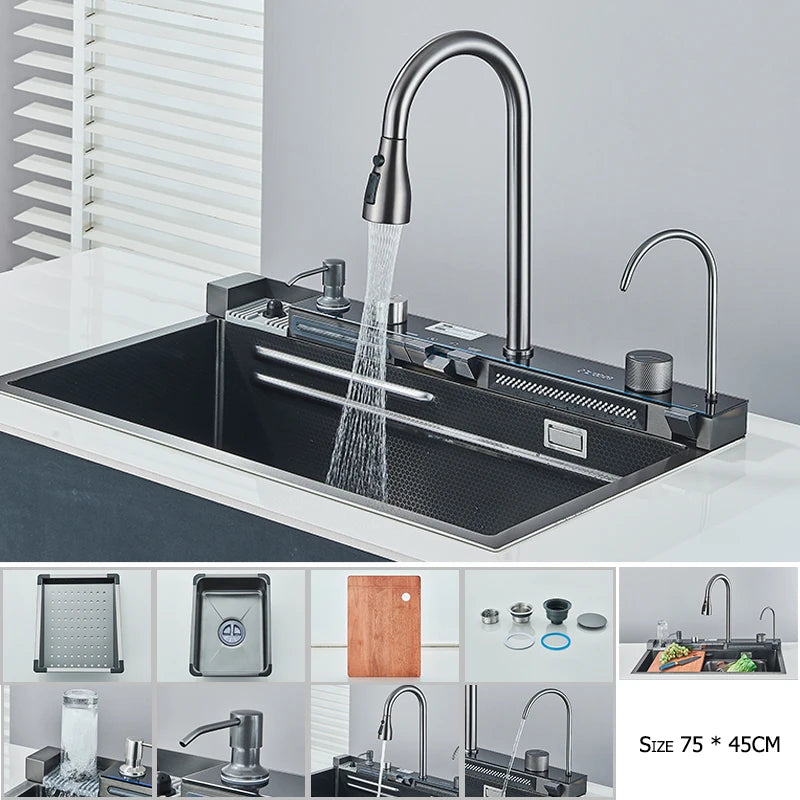 Stainless Steel Waterfall Kitchen Sink